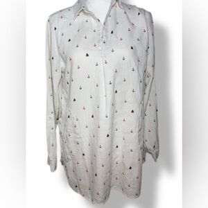 Sigrid Olsen Nautical Coastal Style Sailboat Anchor Popover Tunic Size Medium